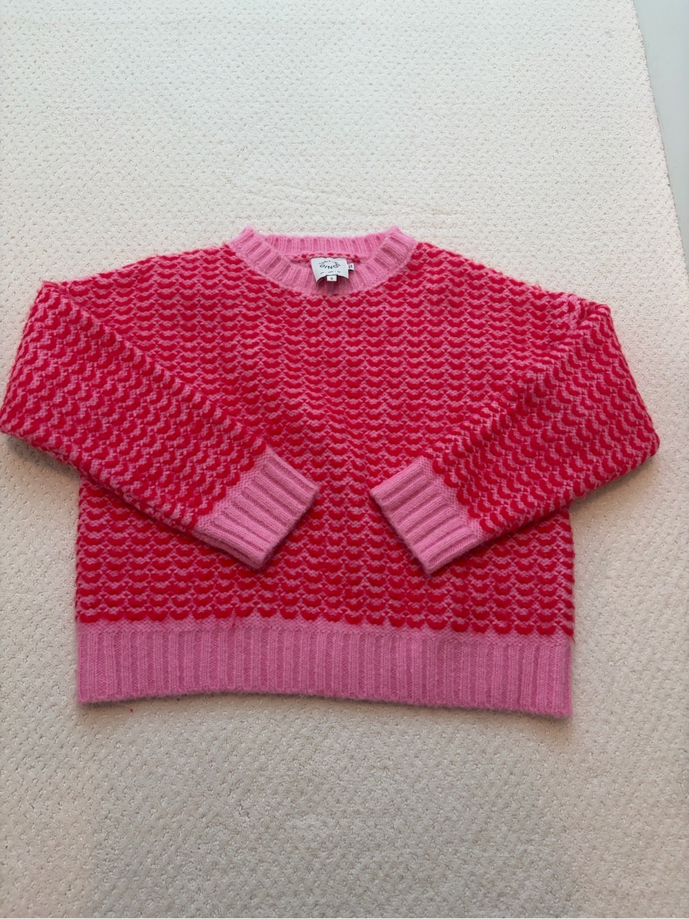 ANTHROPOLOGIE Lili Sidonio Pink Red Two-Tone Knit Sweater Womens Crewneck Small - Picture 5 of 8